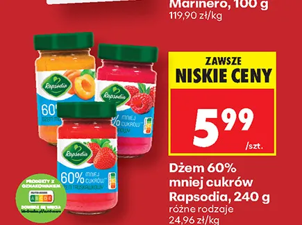 Dżem 60% mniej cukrów Rapsodia promocja w Biedronka