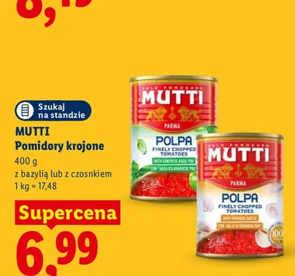 Pomidory krojone z bazylią Mutti promocja w Lidl