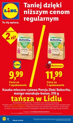Kaszka mleczno-ryżowa Porcja Zbóż Bobovita mango-marakuja-banan promocja w Lidl