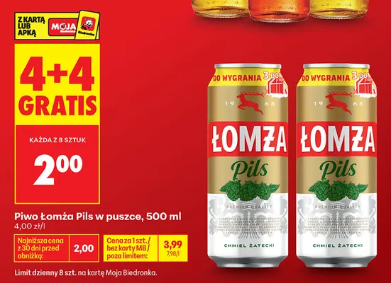 Piwo Łomża Pils w puszce promocja w Biedronka