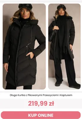 Długa kurtka z pikowanymi przeszyciami i kapturem Reneé promocja w Renee
