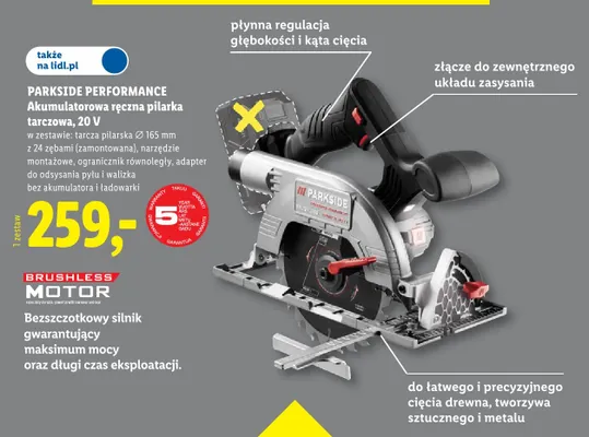 Akumulatorowa ręczna pilarka tarczowa Parkside Performance 20V promocja w Lidl