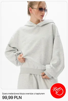 Szara melanżowa bluza oversize z kapturem Cropp promocja w Cropp