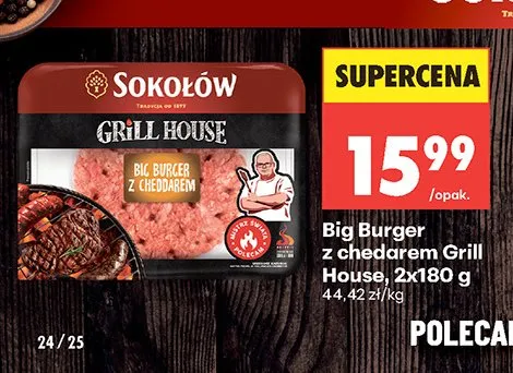 Big Burger z chedarem Grill House Sokołów 2-pak 180g promocja w Biedronka