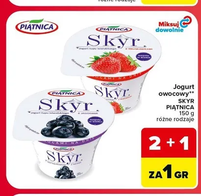 Jogurt owocowy Skyr z truskawkami Piątnica promocja w Carrefour