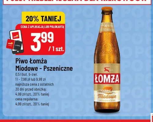 Piwo Łomża Miodowe Pszeniczne promocja w POLOmarket