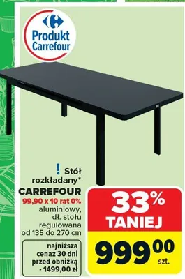 Stół rozkładany Carrefour aluminiowy długość regulowana 135-270cm promocja w Carrefour