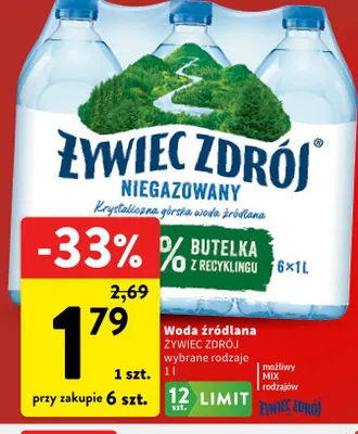 Woda źródlana Żywiec Zdrój promocja w Intermarche