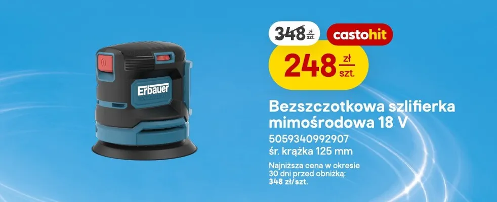 Bezszczotkowa szlifierka mimośrodowa Erbauer promocja w Castorama