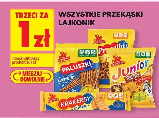 Wszystkie przekąski Lajkonik TRZECIA ZA 1 ZŁ promocja w Biedronka