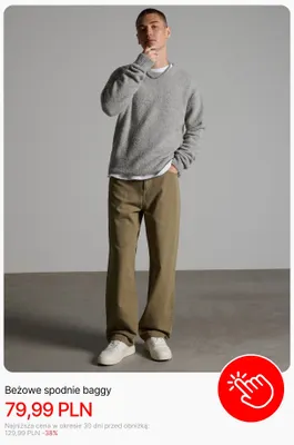 Beżowe spodnie baggy Cropp promocja w Cropp