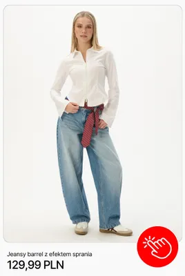 Jeansy barrel z efektem sprania Cropp promocja w Cropp