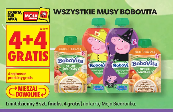 Mus BoboVita Peppa Pig jagody i jabłko z bananem promocja w Biedronka