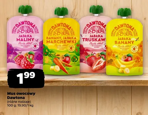 Mus owocowy Dawtona banany jabłka marchewki promocja w Netto