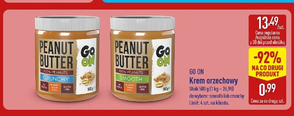 Krem orzechowy Go On Peanut Butter Crunchy promocja w Aldi