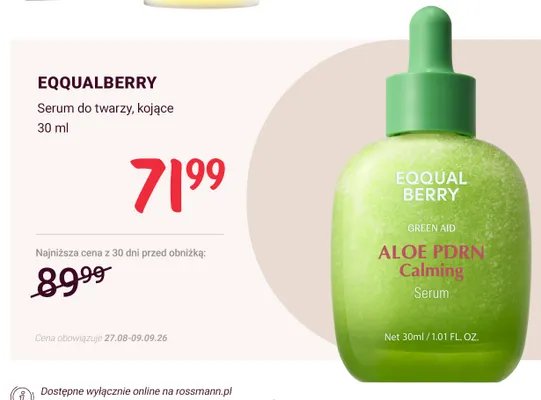 Serum do twarzy kojące Eqqualberry promocja w Rossmann