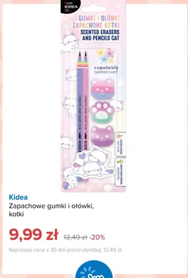 Zapachowe gumki i ołówki Kidea kotki promocja w Smyk