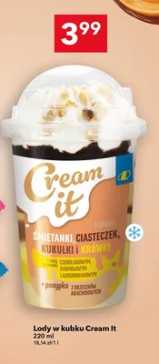 Lody w kubku Cream It o smaku śmietanki ciasteczek kukułki i krówki promocja w LEWIATAN
