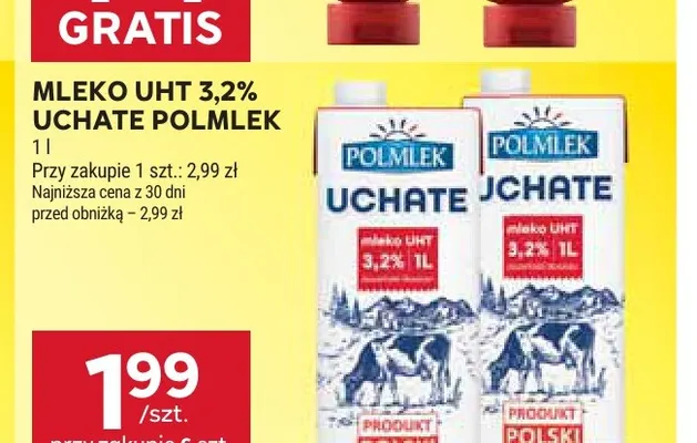 Mleko UHT Uchate Polmlek 3,2% promocja w Stokrotka