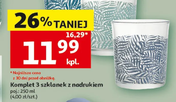Komplet 3 szklanek z nadrukiem Actuel promocja w Auchan