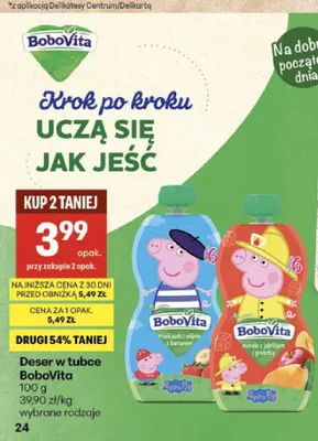Deser w tubce BoboVita Truskawki i wiśnie z bananem promocja w Delikatesy Centrum