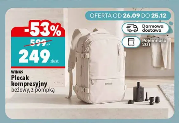 Plecak kompresyjny beżowy z pompką Wings promocja w Biedronka