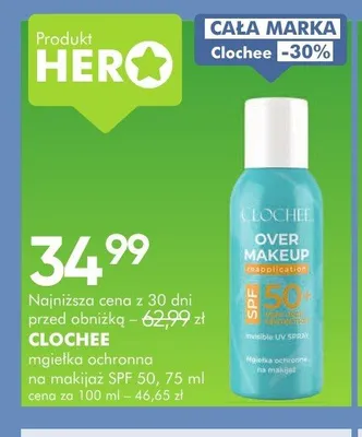 Mgiełka ochronna na makijaż SPF 50 Clochee promocja w Super-Pharm