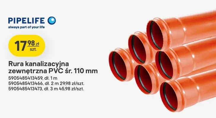 Rura kanalizacyjna zewnętrzna PVC PIPELIFE śr. 110 mm dł. 2 m promocja w Castorama