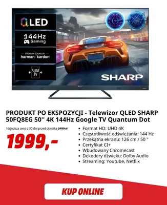 Telewizor Qled Sharp 50FQ8EG 50'' 4K 144Hz Google Tv Quantum Dot promocja w Media Markt