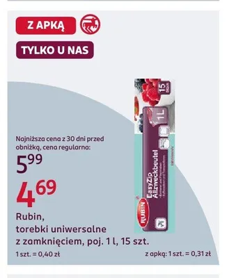 Torebki uniwersalne z zamknięciem Rubin EasyZip 15-pak promocja w Rossmann