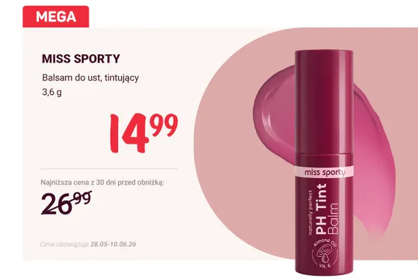 Balsam do ust tintujący Miss Sporty PH Tint Balm promocja w Rossmann
