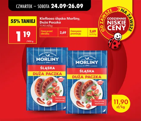 Kiełbasa śląska Morliny Duża Paczka promocja w Biedronka