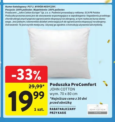 Poduszka ProComfort John Cotton 70x80 cm promocja w Intermarche