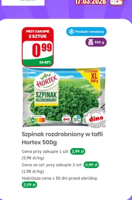 Szpinak rozdrobniony w tafli promocja w Dino