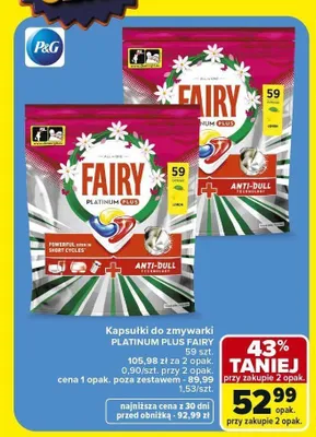 Kapsułki do zmywarki Fairy Platinum Plus Lemon promocja w Carrefour Market