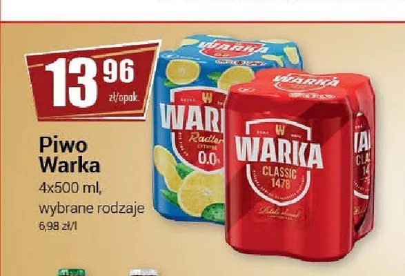 Piwo Warka wybrane rodzaje 4-pak 500 ml promocja w Premium Nasz Sklep