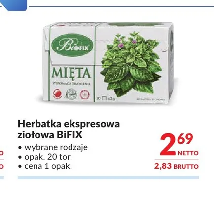 Herbatka ekspresowa ziołowa BiFIX promocja w Makro