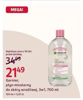 Płyn micelarny do skóry wrażliwej 3w1 Garnier promocja w Rossmann