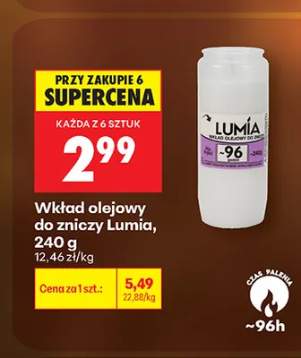 Wkład olejowy do zniczy Lumia 240 g promocja w Biedronka