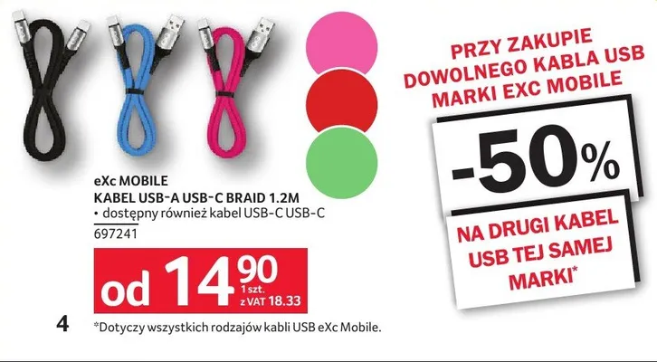 Kabel USB-A USB-C BRAID 1,2M różne rodzaje kabli USB-C USB-C, USB-A USB-C EXC MOBILE promocja w Selgros