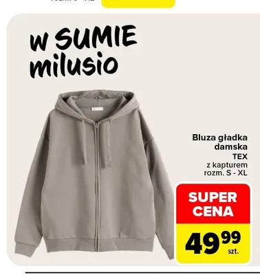 Bluza gładka damska TEX z kapturem promocja w Carrefour