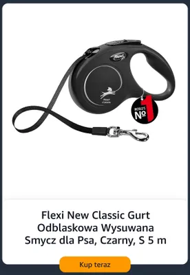 Smycz dla psa wysuwana odblaskowa Flexi New Classic Gurt czarna S 5 m promocja w Amazon