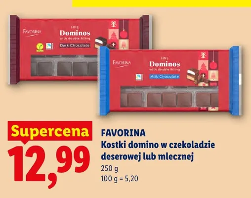 Kostki domino w czekoladzie deserowej Favorina promocja w Lidl