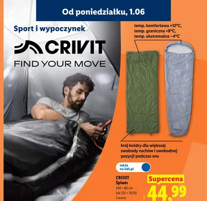 Śpiwór CRIVIT 225x76/50cm promocja w Lidl