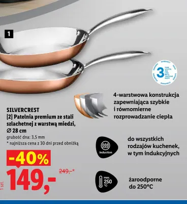 Patelnia premium ze stali szlachetnej z warstwą miedzi 28 cm SilverCrest promocja w Lidl