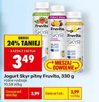 Jogurt Skyr pitny Fruvita wanilia promocja w Biedronka