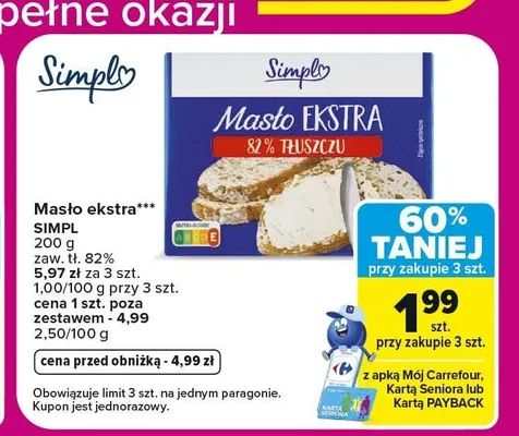 Masło ekstra Simply promocja w Carrefour