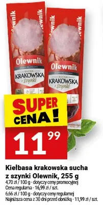 Kiełbasa krakowska sucha z szynki Olewnik promocja w Twój Market