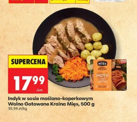 Indyk w sosie maślano-koperkowym Wolno Gotowane Kraina Mięs promocja w Biedronka