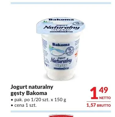 Jogurt naturalny gęsty Bakoma promocja w Makro